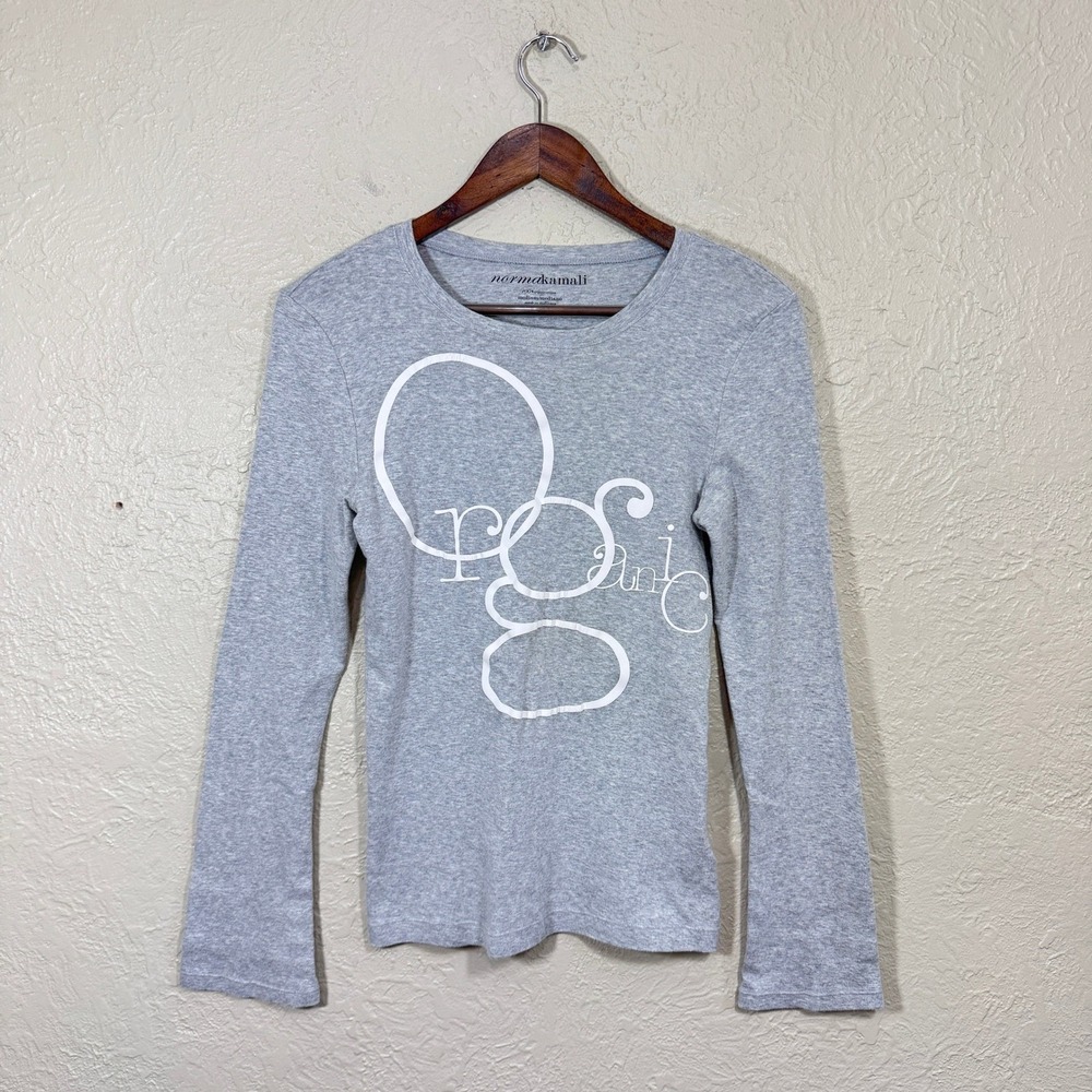 Norma Kamali Graphic Print T-shirt M Organic Cotton Heather Grey Crew Designer